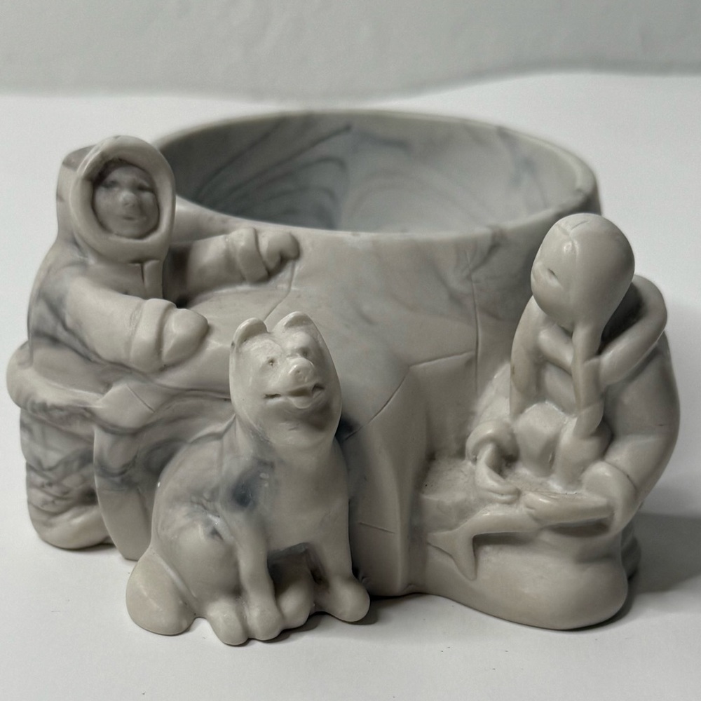 Vintage Pearlite Marblecraft Alaskan Inuit Family Trinket Holder Husky Dog PARTS